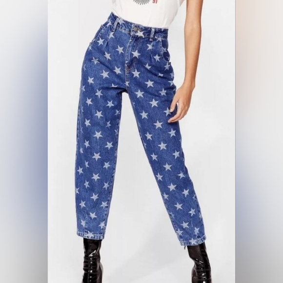 Nasty Gal Denim - Nasty Gal Star Print High Rise Jeans Denim